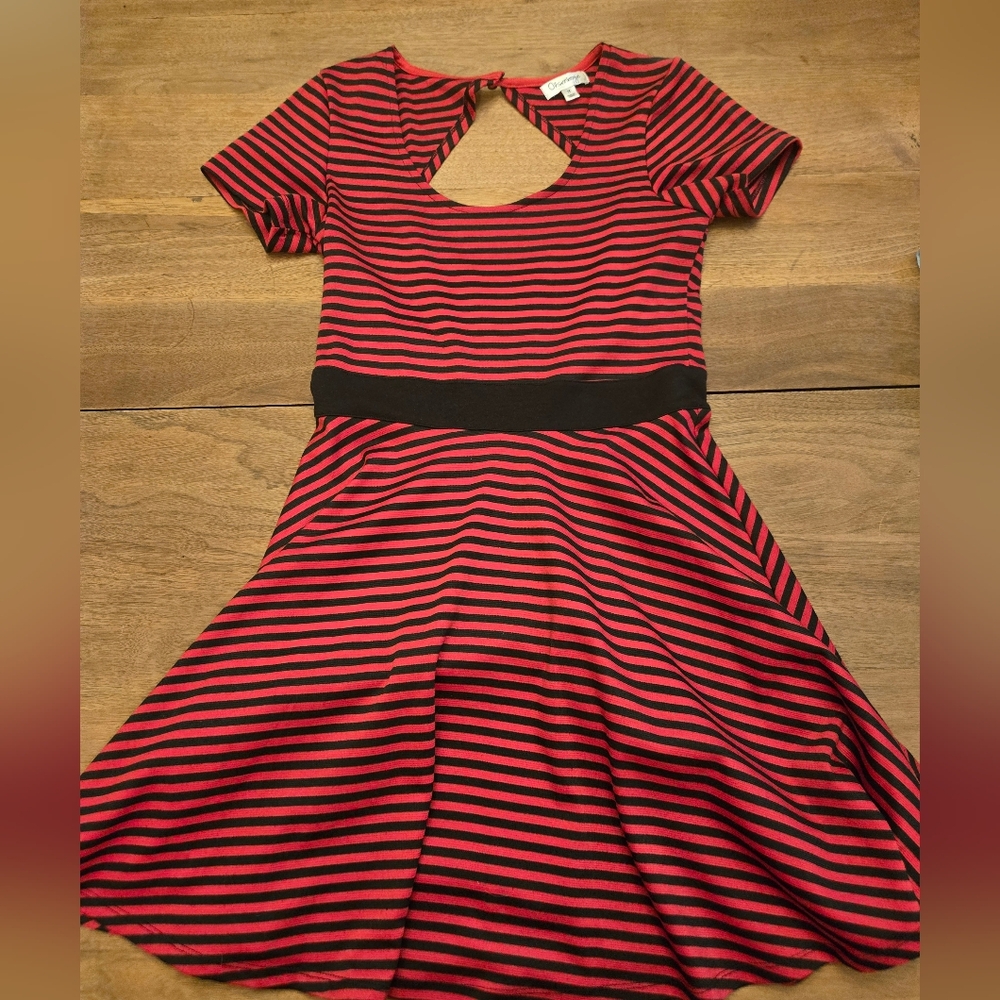 Olsenboye Red and Black Striped Fit And Flare Dress